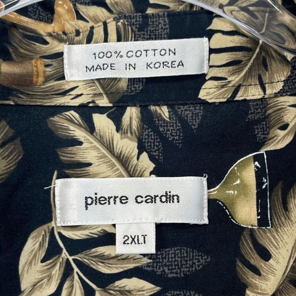 Vintage PIERRE CARDIN Men 2XL Tall Black Hawaiian Beer Wine Short Sleeve Shirt - Picture 10 of 12